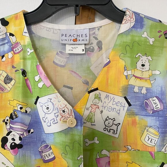 Peaches Uniforms Dog "My Best Friend" Print Scrub Top - Sz Large - Picture 2 of 4